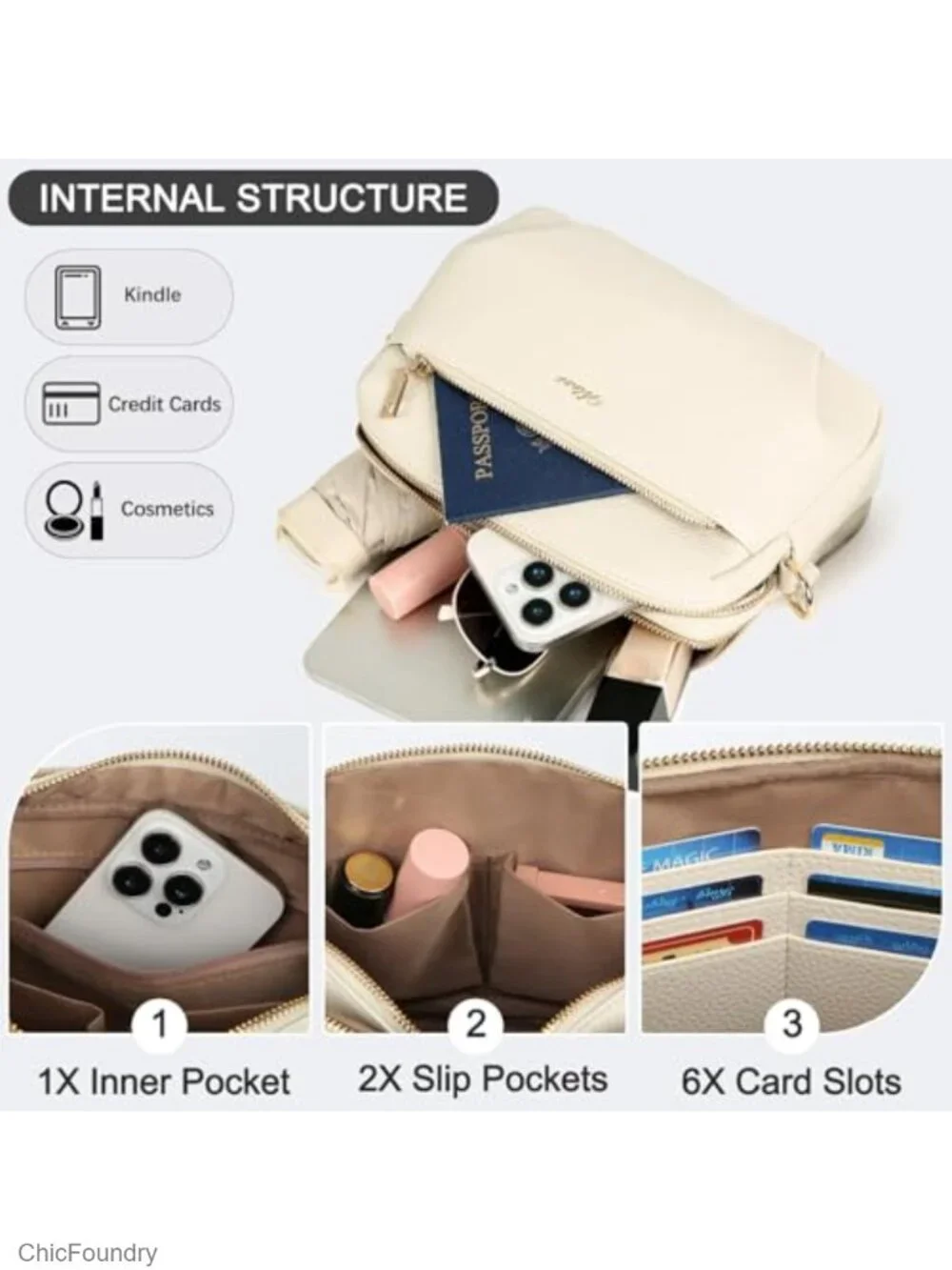 Vegan Leather Crossbody Bag Anti Theft RFID Blocking Multi Pockets Adjustable